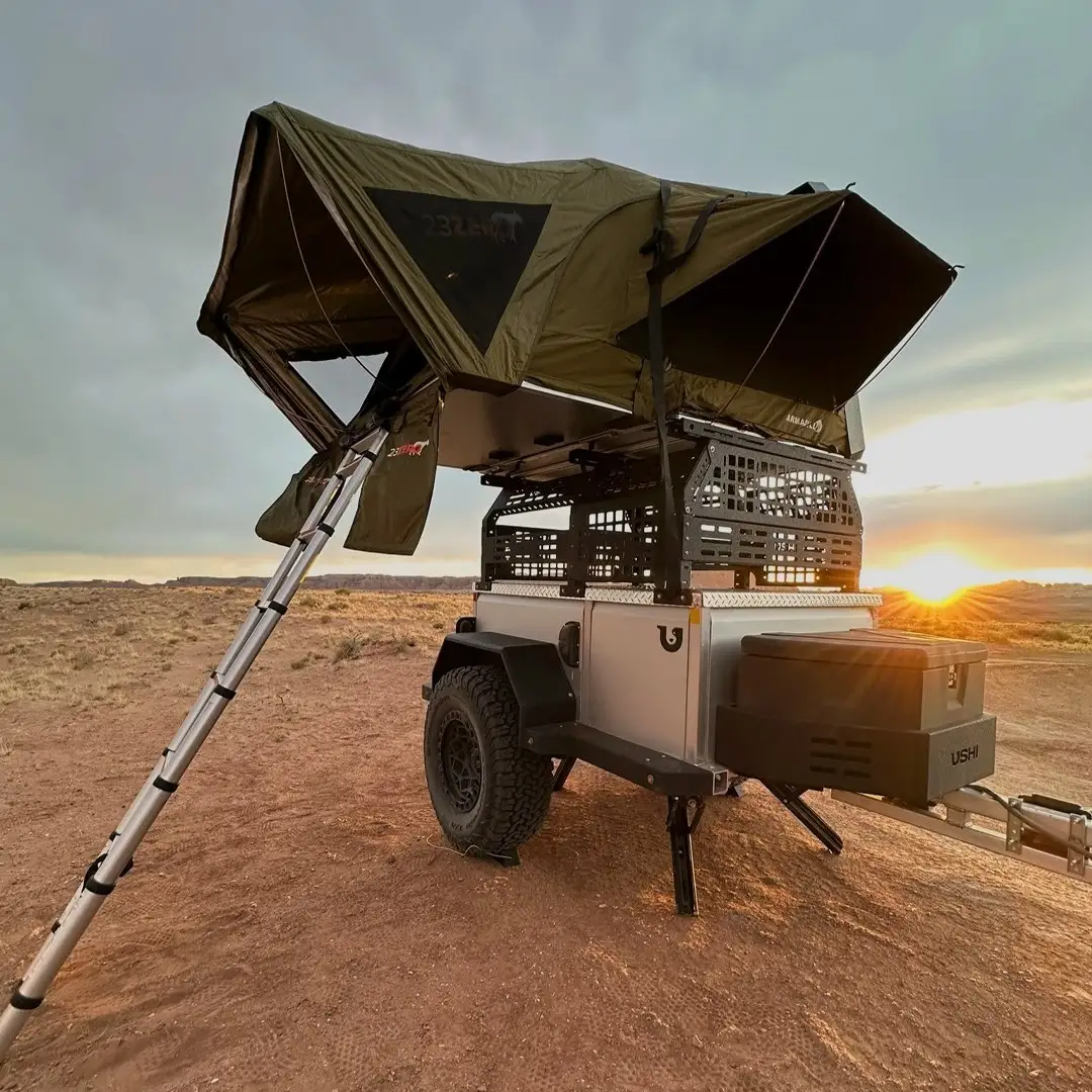 USHI trailer with rooftop tent opened